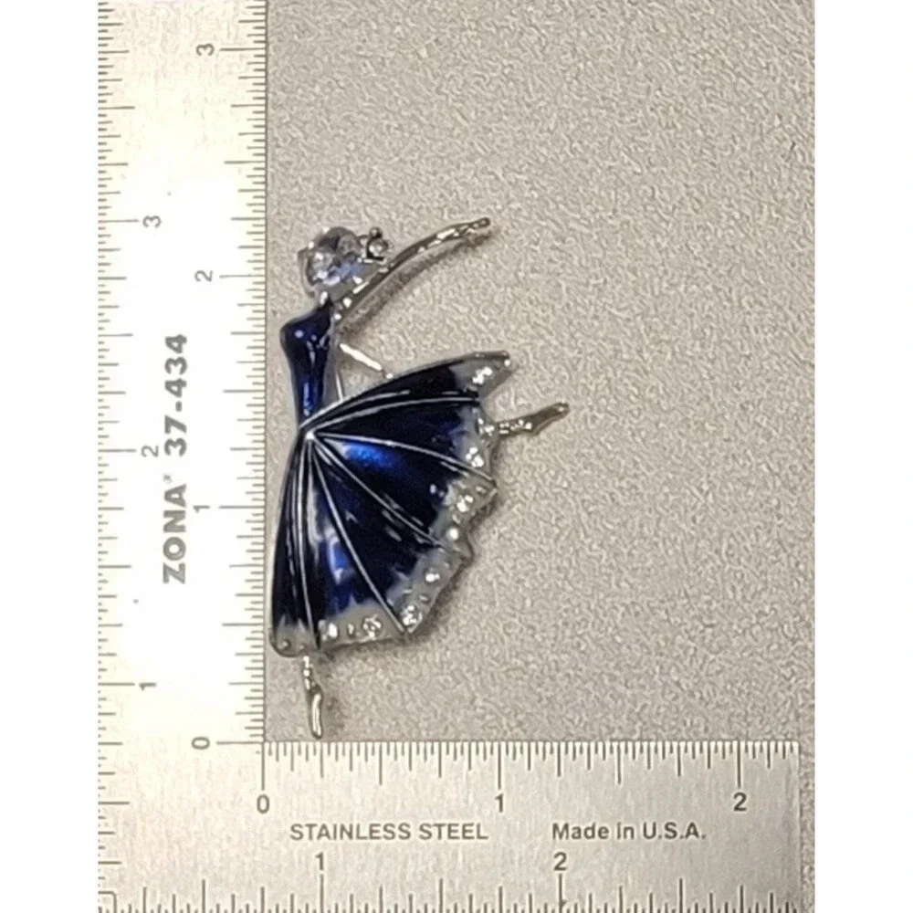 Enameled Dancing Lady Ballerina Brooch Pin with Rhinestones - Picture 2 of 2